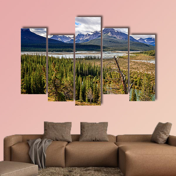 Scenic view of river and mountains near Icefield parkway Rocky wall art