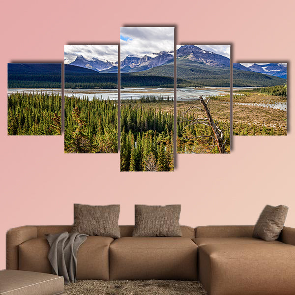 Scenic view of river and mountains near Icefield parkway Rocky wall art