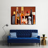 Bottles and glasses of assorted alcoholic beverages Multi panel canvas wall art