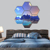 Alien Planet, Rocks and moon hexagonal canvas wall art