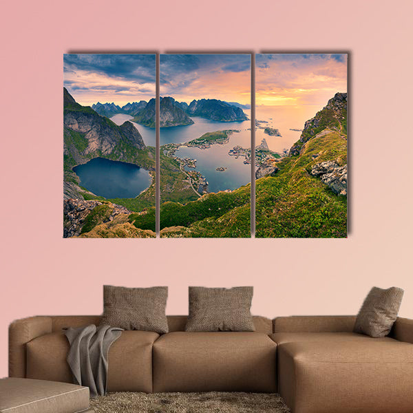 Norway. View from Reinebringen at Lofoten Islands located in Norway multi panel canvas wall art