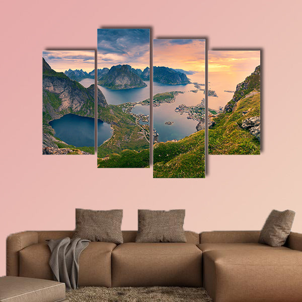 Norway. View from Reinebringen at Lofoten Islands located in Norway multi panel canvas wall art