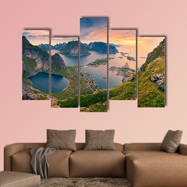 Norway. View from Reinebringen at Lofoten Islands located in Norway multi panel canvas wall art