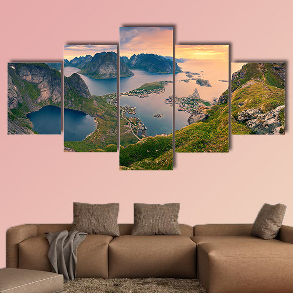 Norway. View from Reinebringen at Lofoten Islands located in Norway multi panel canvas wall art