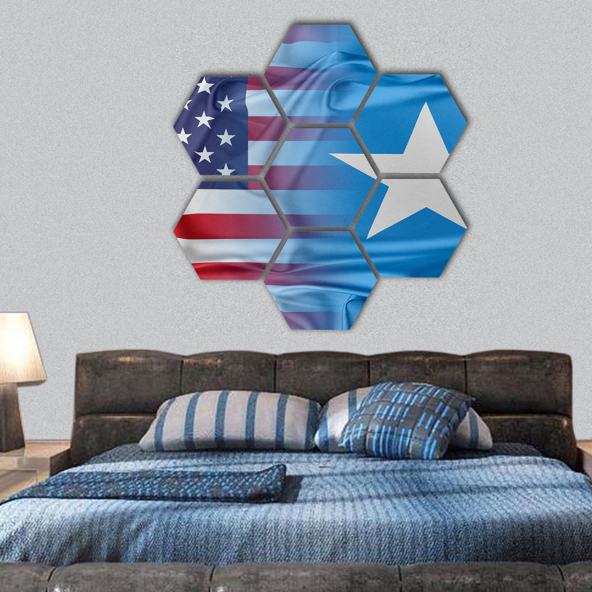 Relations between two countries. USA and Somalia hexagonal canvas wall art