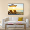 Beach bed with sun flare twilight time Multi panel canvas wall art