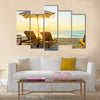 Beach bed with sun flare twilight time Multi panel canvas wall art