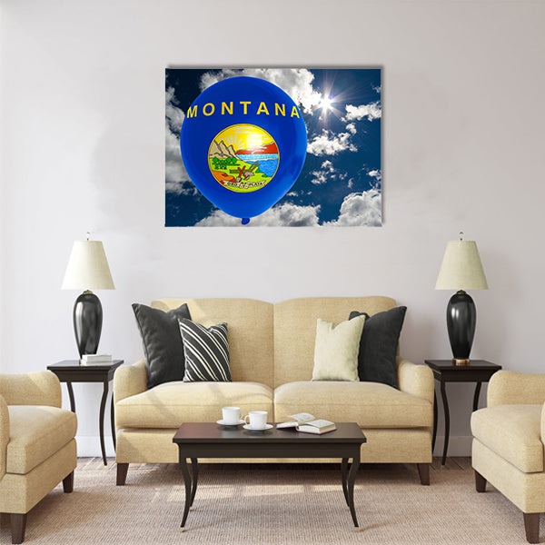 Balloon in colors of montana flag flying on blue sky Multi panel canvas wall art