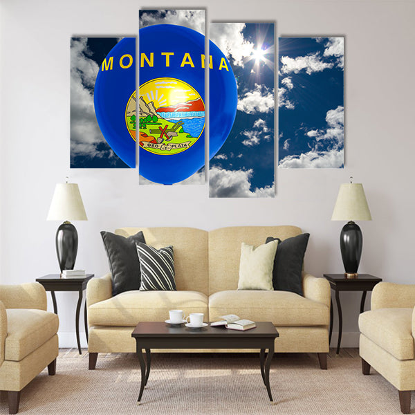 Balloon in colors of montana flag flying on blue sky Multi panel canvas wall art