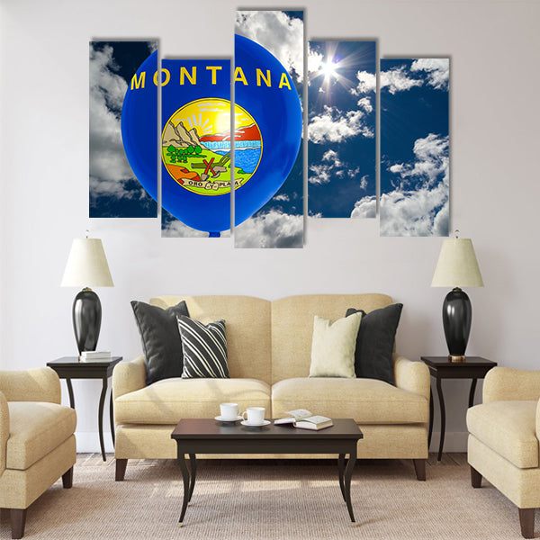 Balloon in colors of montana flag flying on blue sky Multi panel canvas wall art