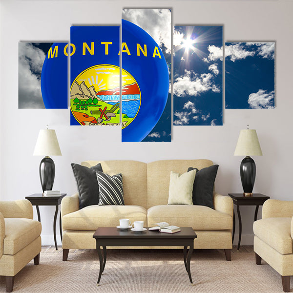 Balloon in colors of montana flag flying on blue sky Multi panel canvas wall art
