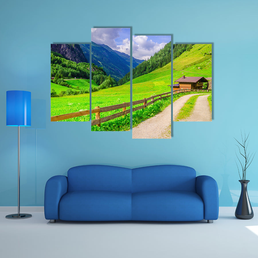 Country road leading to the alpine houses, multi panel canvas wall art