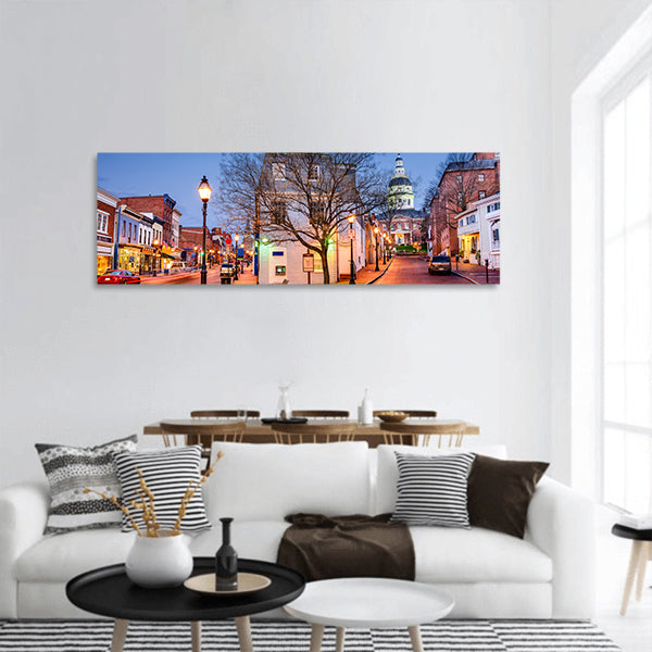 Downtown cityscape on Main Street in Annapolis, Maryland panoramic canvas wall art