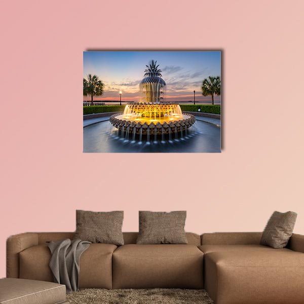 The Waterfront Park Pineapple Fountain in Charleston multi panel canvas wall art