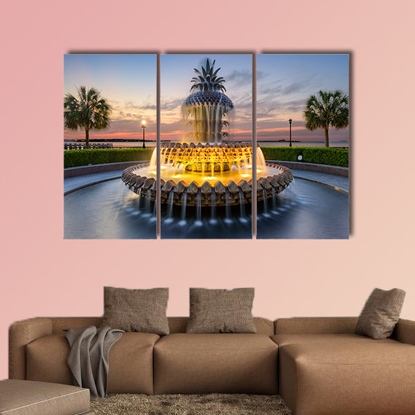 The Waterfront Park Pineapple Fountain in Charleston multi panel canvas wall art