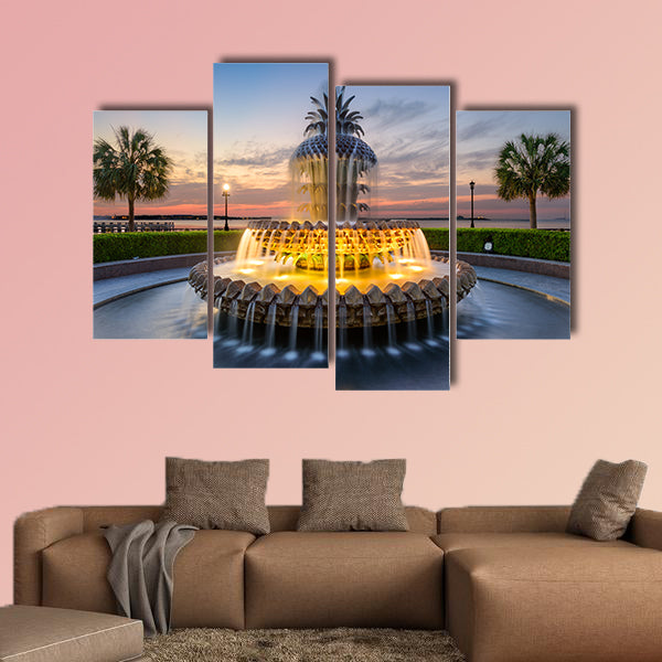 The Waterfront Park Pineapple Fountain in Charleston multi panel canvas wall art