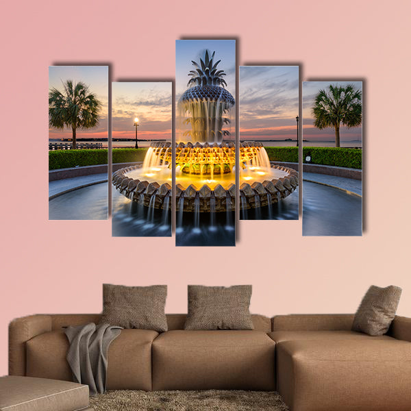 The Waterfront Park Pineapple Fountain in Charleston multi panel canvas wall art