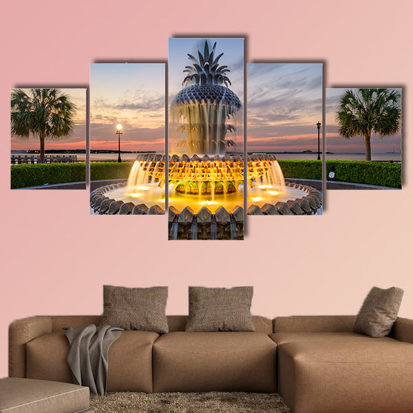 The Waterfront Park Pineapple Fountain in Charleston multi panel canvas wall art