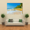 Amazing view of exotic sandy beach with high palm trees Multi panel canvas wall art