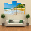 Amazing view of exotic sandy beach with high palm trees Multi panel canvas wall art