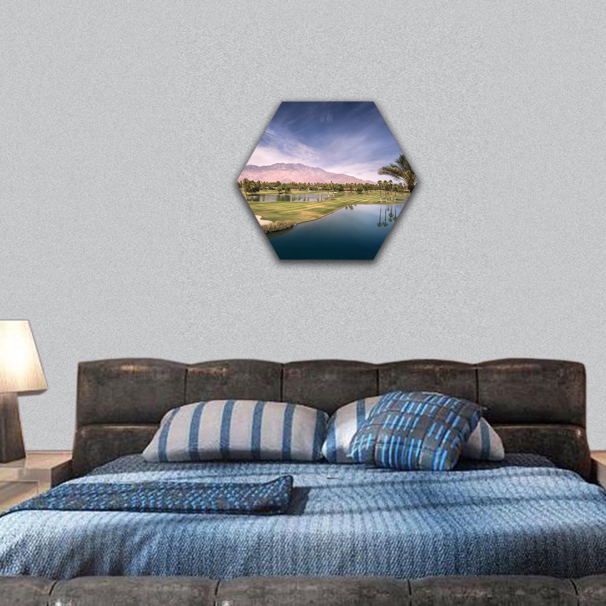 landscape view of Palm Springs and Chino Canyon hexagonal canvas wall art