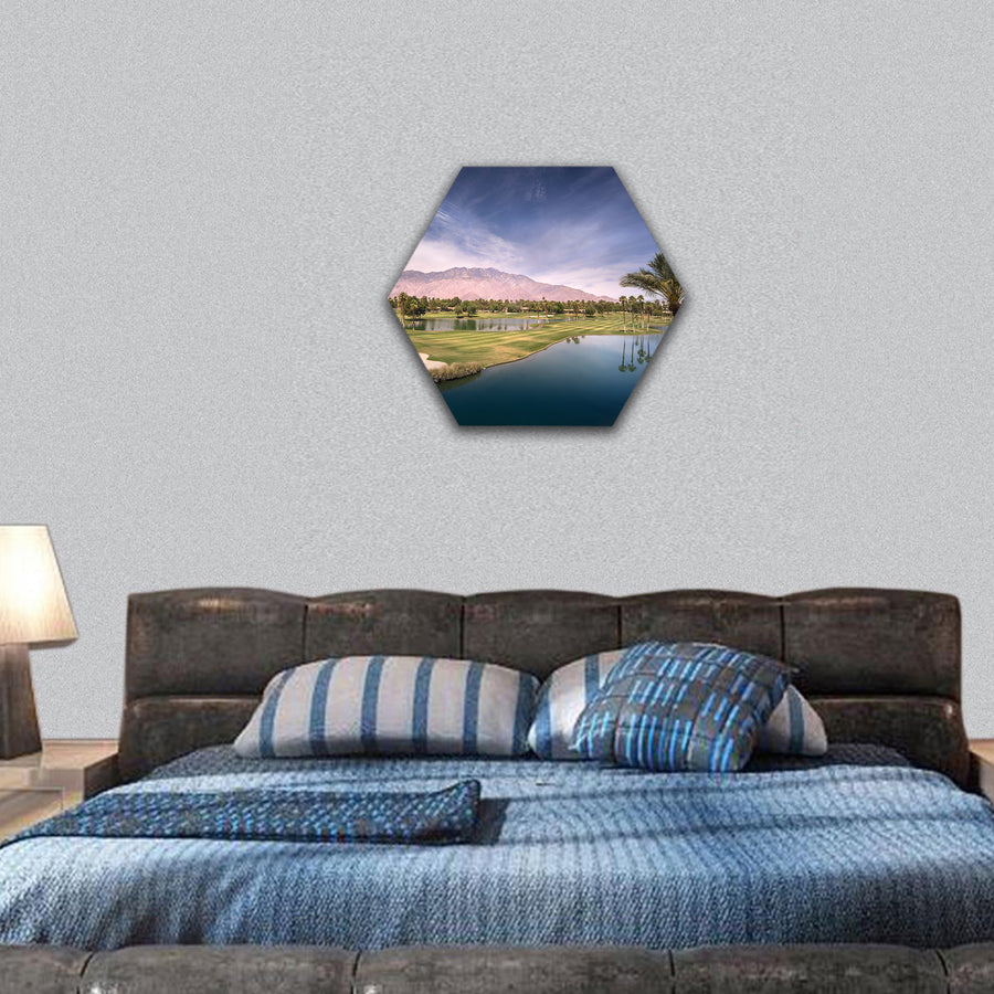 landscape view of Palm Springs and Chino Canyon hexagonal canvas wall art