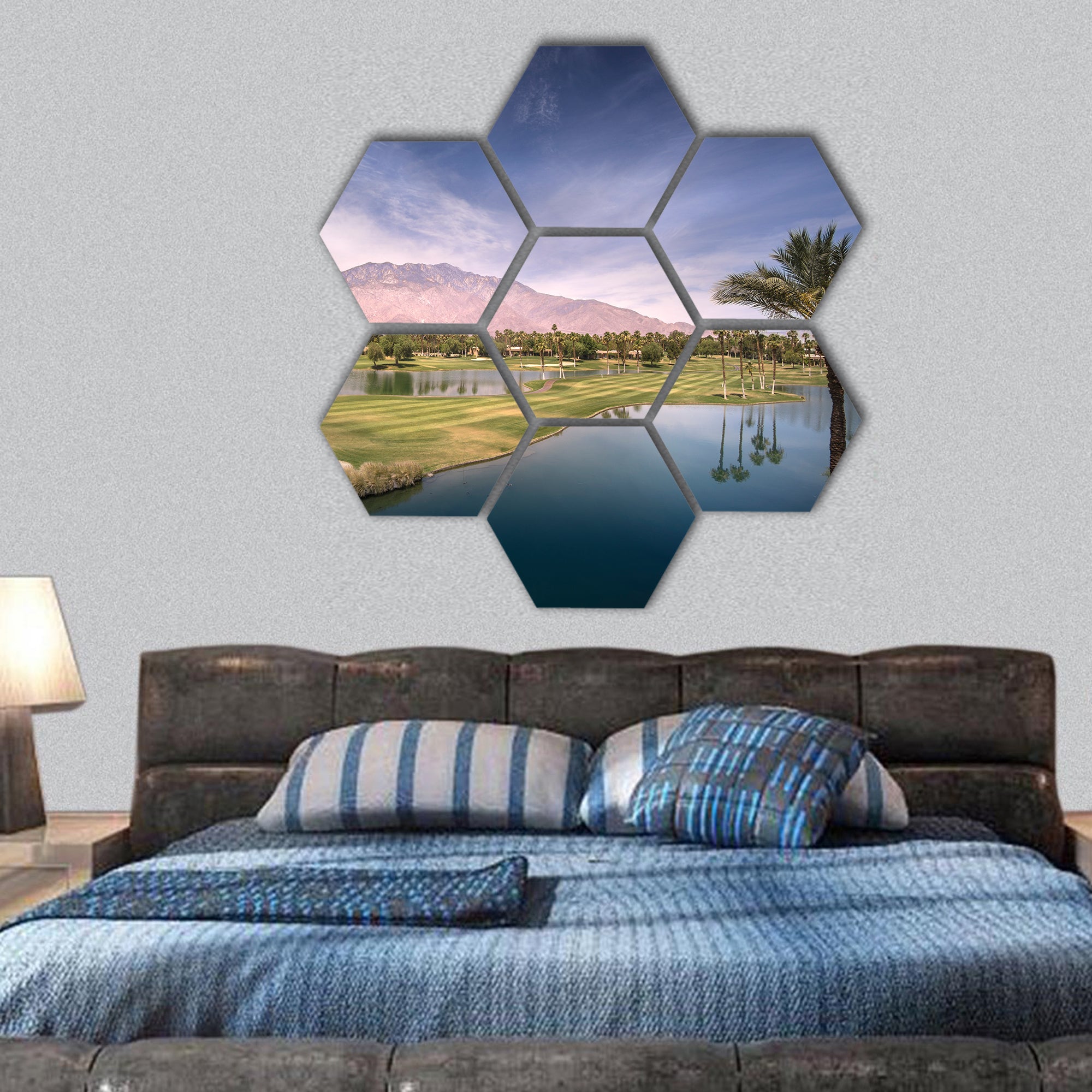 landscape view of Palm Springs and Chino Canyon hexagonal canvas wall art