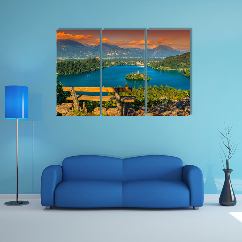 The Lake Bled with St Marys church on the small island and wall art