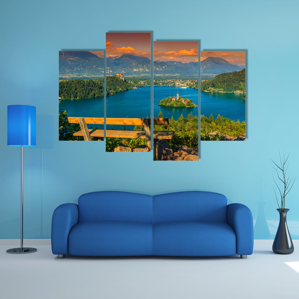 The Lake Bled with St Marys church on the small island and wall art