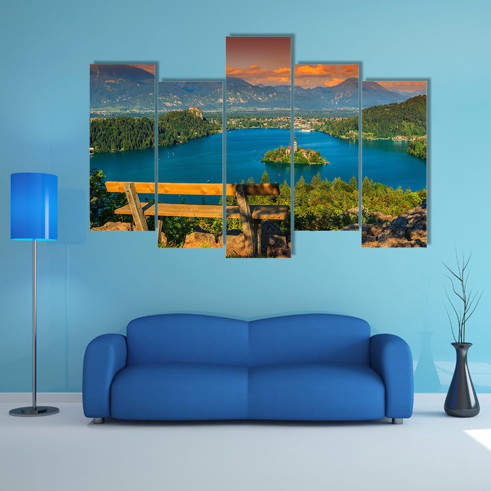 The Lake Bled with St Marys church on the small island and wall art