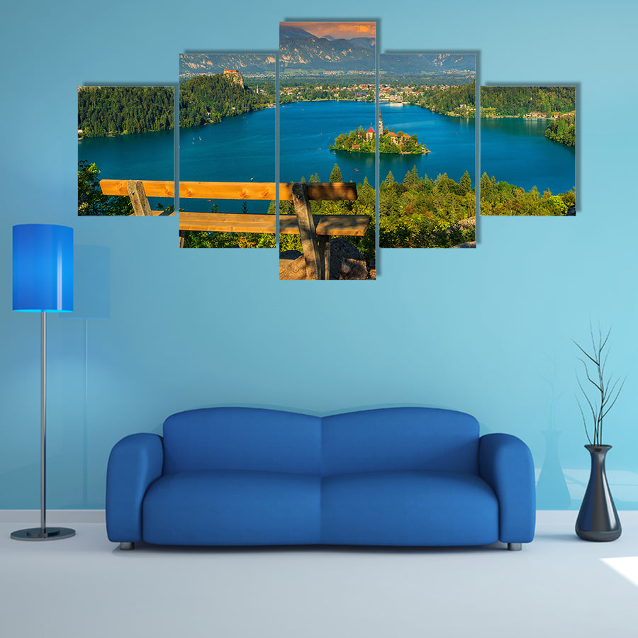 The Lake Bled with St Marys church on the small island and wall art