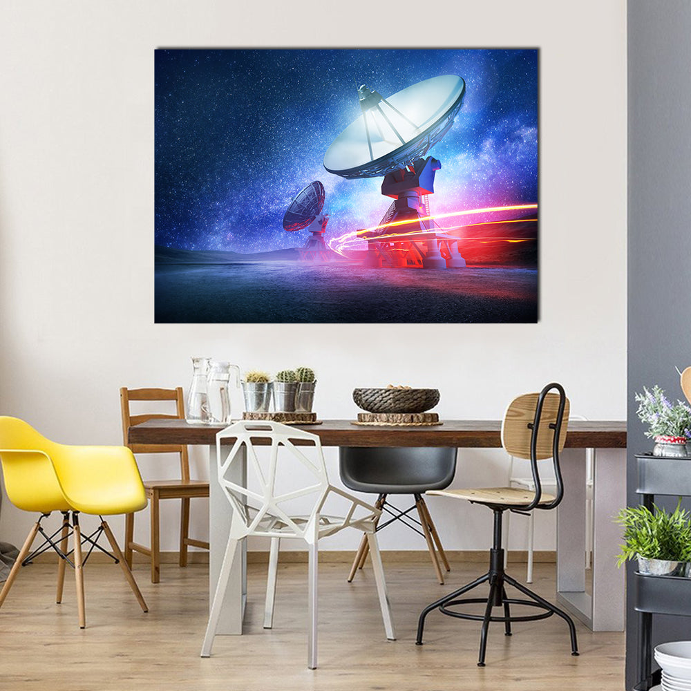 Deep Space Radio Telescope On A Milky Way Backdrop Multi Panel Canvas Wall Art
