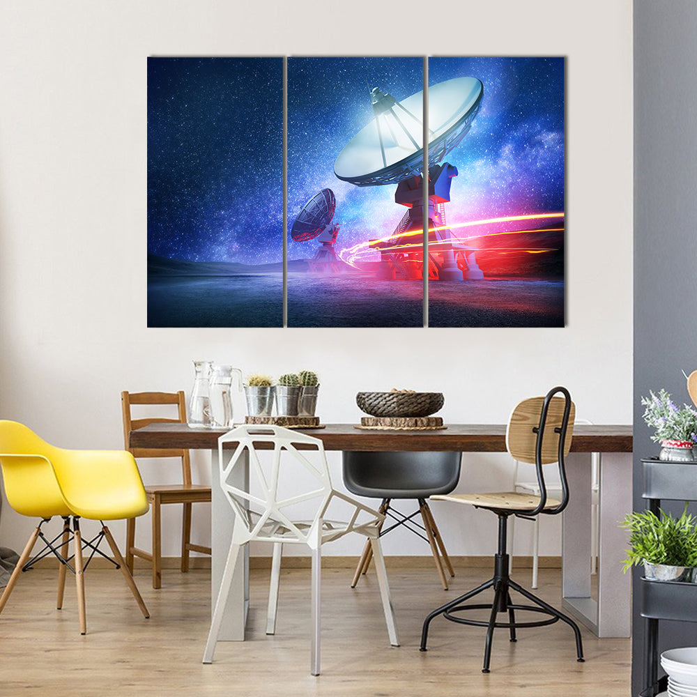 Deep Space Radio Telescope On A Milky Way Backdrop Multi Panel Canvas Wall Art