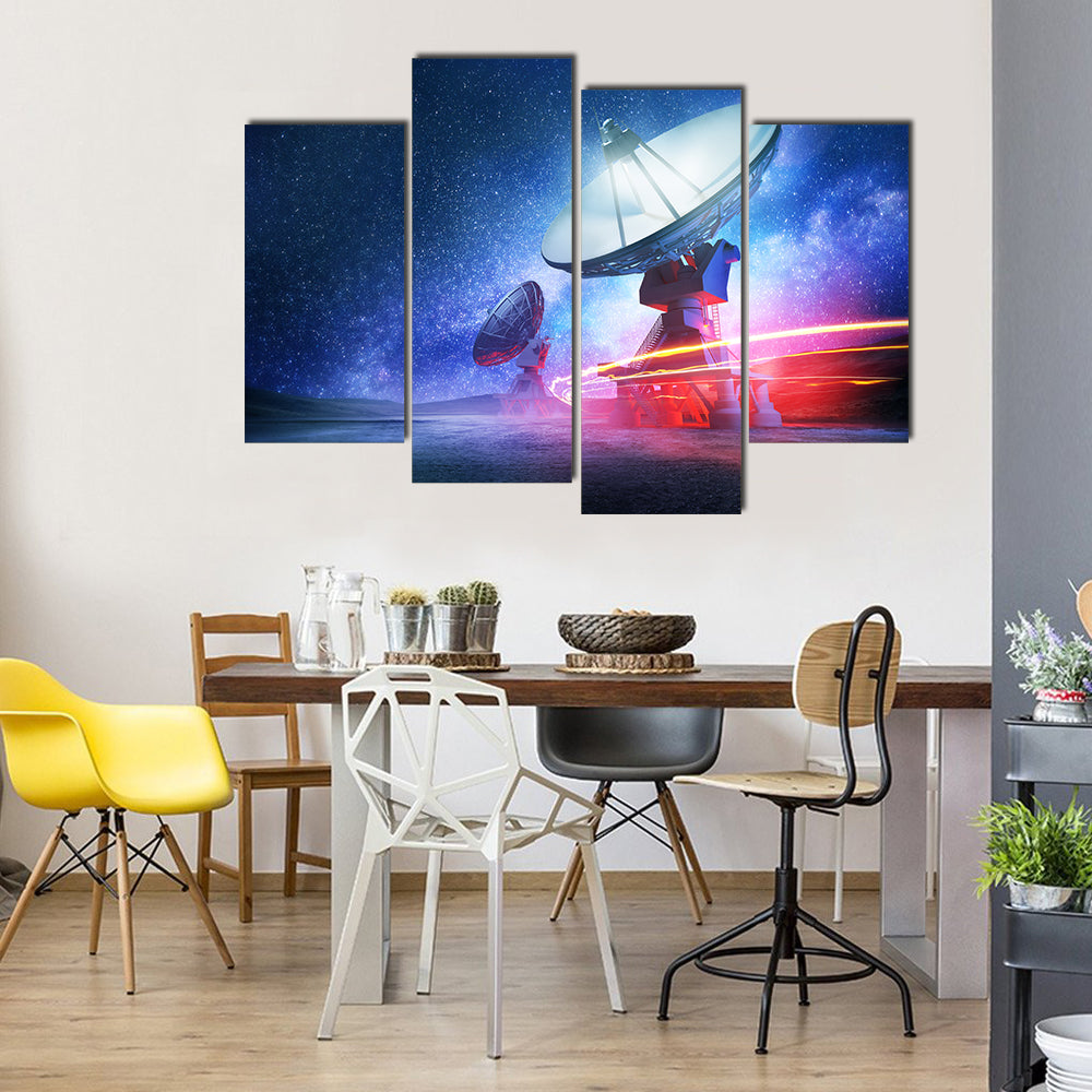 Deep Space Radio Telescope On A Milky Way Backdrop Multi Panel Canvas Wall Art
