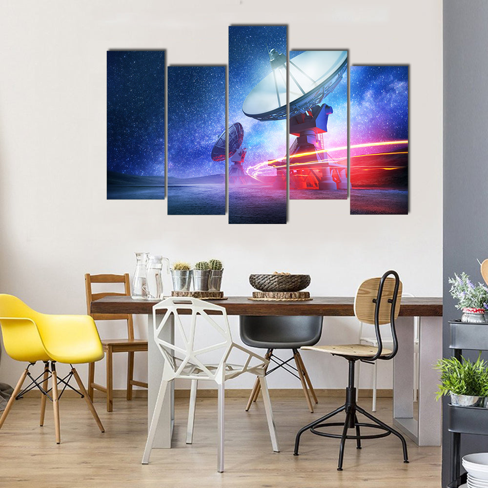 Deep Space Radio Telescope On A Milky Way Backdrop Multi Panel Canvas Wall Art