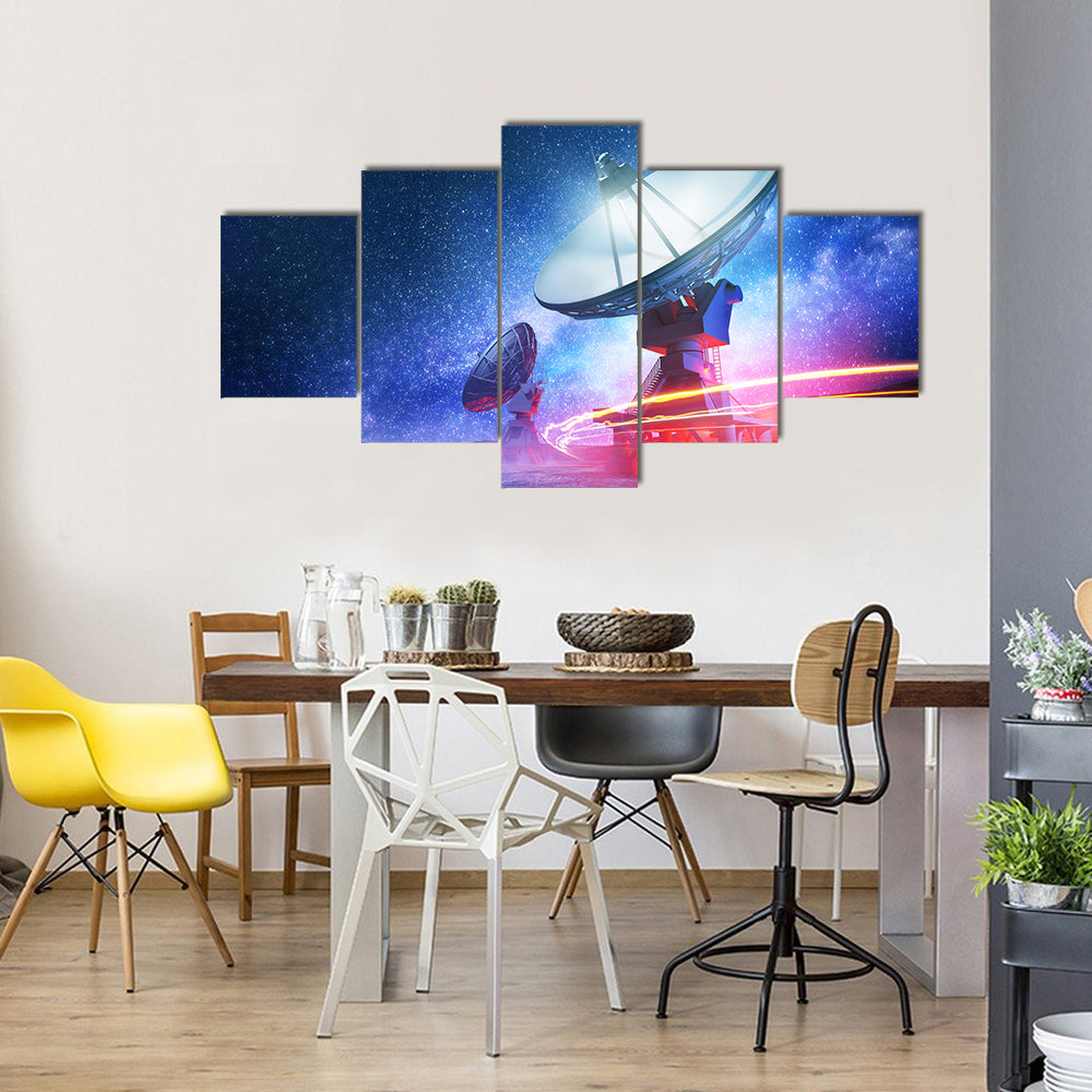 Deep Space Radio Telescope On A Milky Way Backdrop Multi Panel Canvas Wall Art