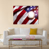 Baseball with American flag in the background Multi Panel Canvas Art