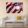 Baseball with American flag in the background Multi Panel Canvas Art