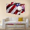 Baseball with American flag in the background Multi Panel Canvas Art