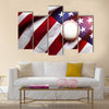 Baseball with American flag in the background Multi Panel Canvas Art