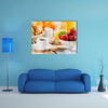 Breakfast with assortment of pastries, coffees and fresh strawberries Multi panel canvas wall art