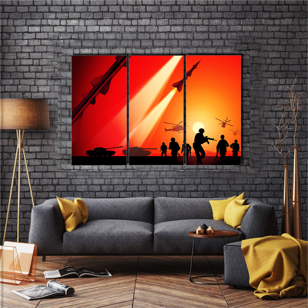 Anti-Aircraft Missile Launching In The Air Multi Panel Canvas Wall Art