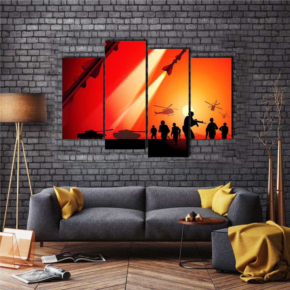 Anti-Aircraft Missile Launching In The Air Multi Panel Canvas Wall Art