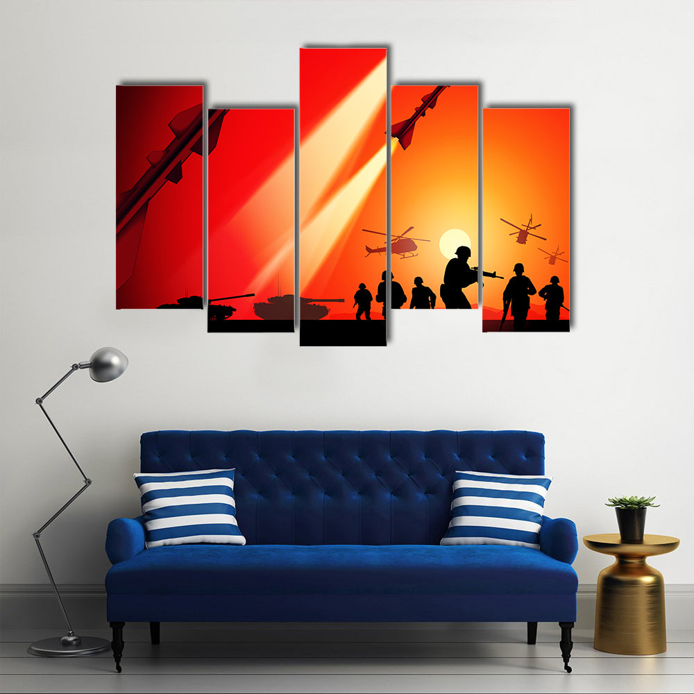 Anti-Aircraft Missile Launching In The Air Multi Panel Canvas Wall Art