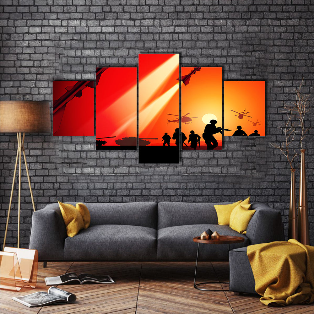 Anti-Aircraft Missile Launching In The Air Multi Panel Canvas Wall Art
