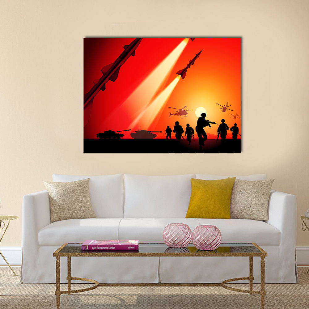 Antiaircraft missiles rockets aimed to the sky Multi Panel Canvas Wall Art