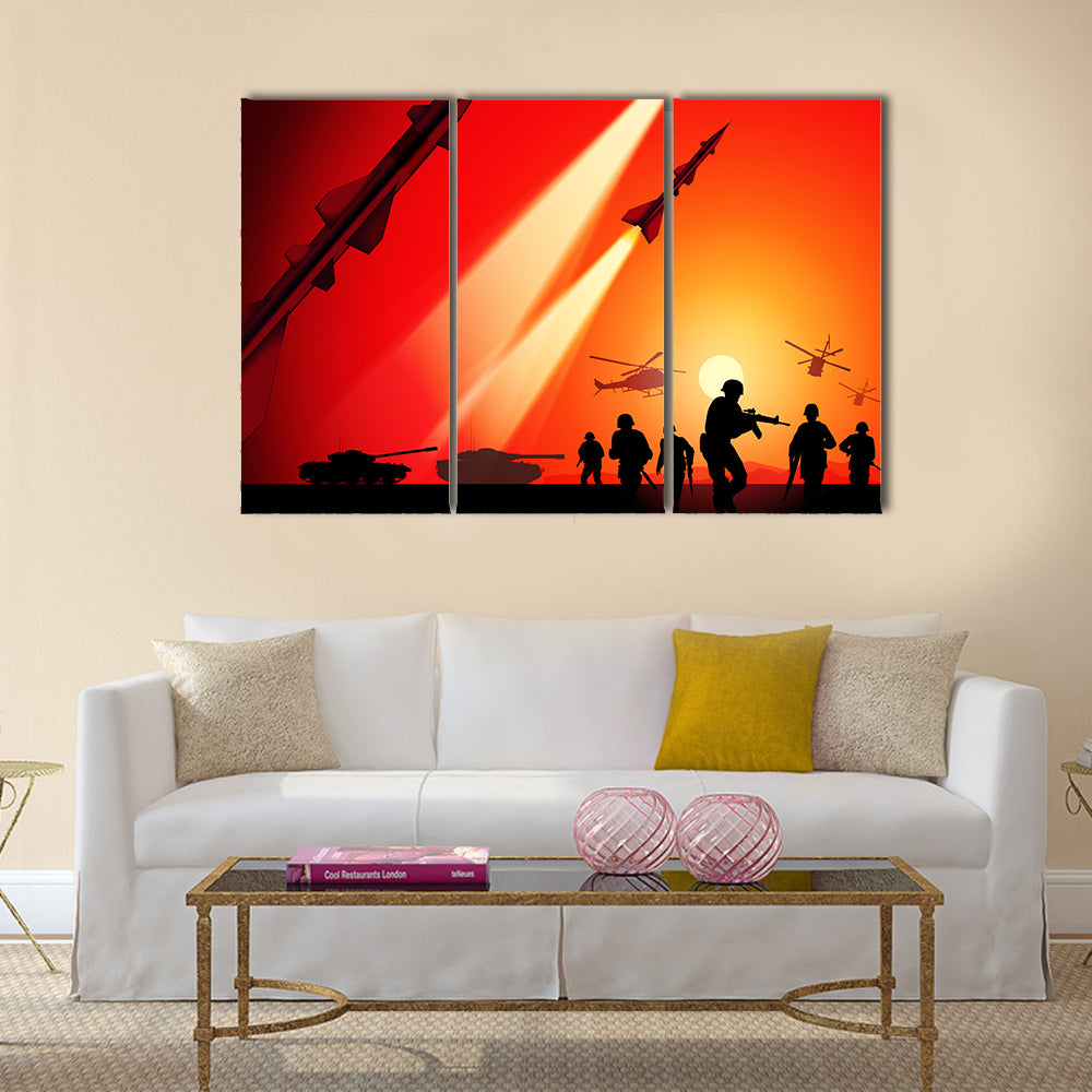 Antiaircraft missiles rockets aimed to the sky Multi Panel Canvas Wall Art