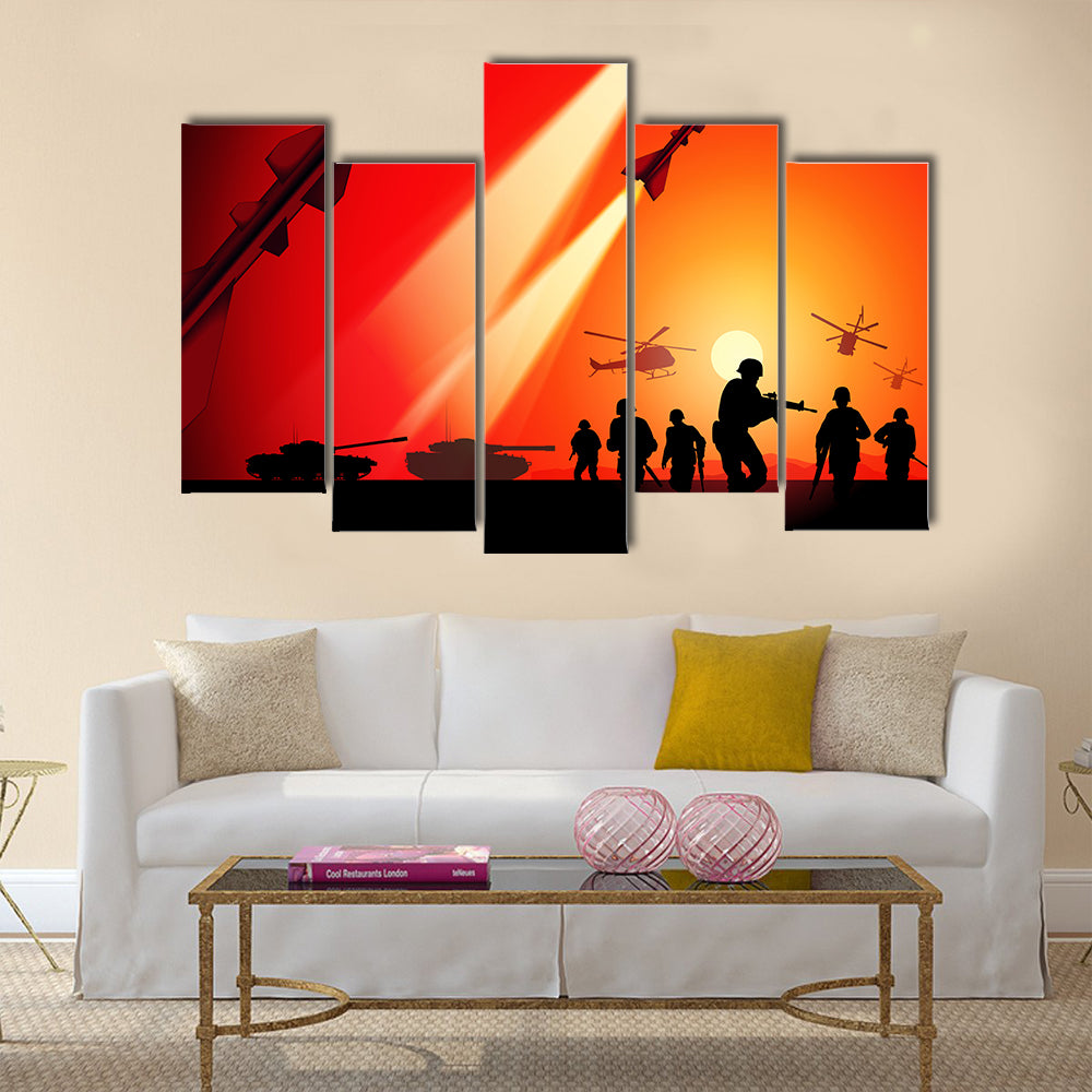 Antiaircraft missiles rockets aimed to the sky Multi Panel Canvas Wall Art