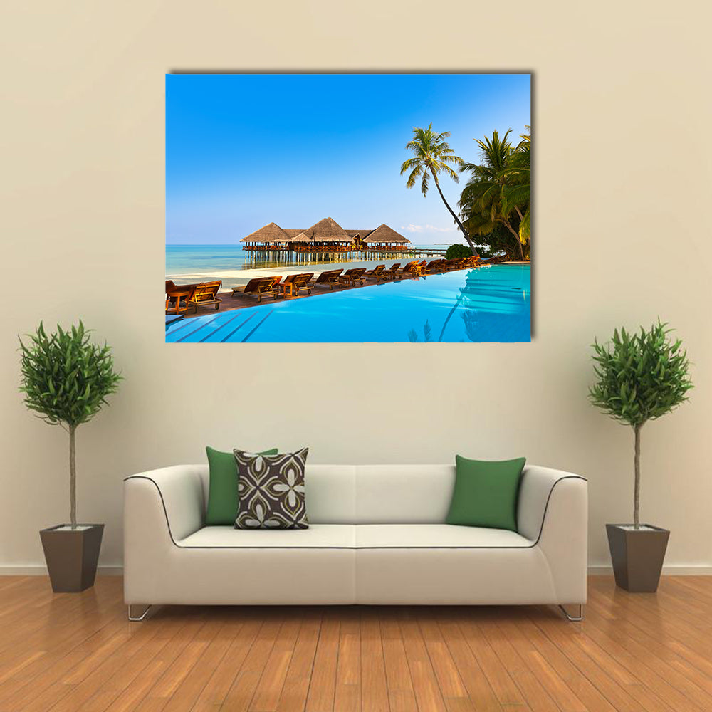 A Pool On The Tropical Maldives Island, Multi Panel Canvas Wall Art