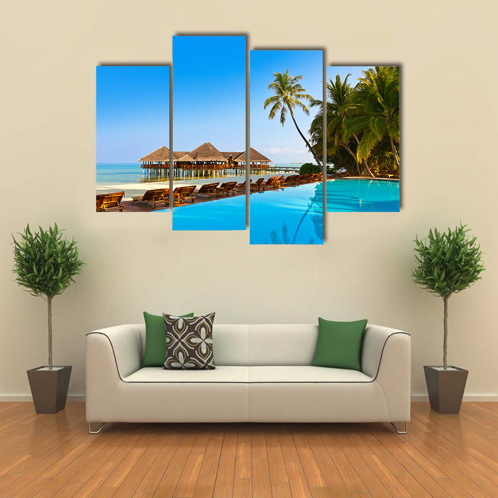 A Pool On The Tropical Maldives Island, Multi Panel Canvas Wall Art